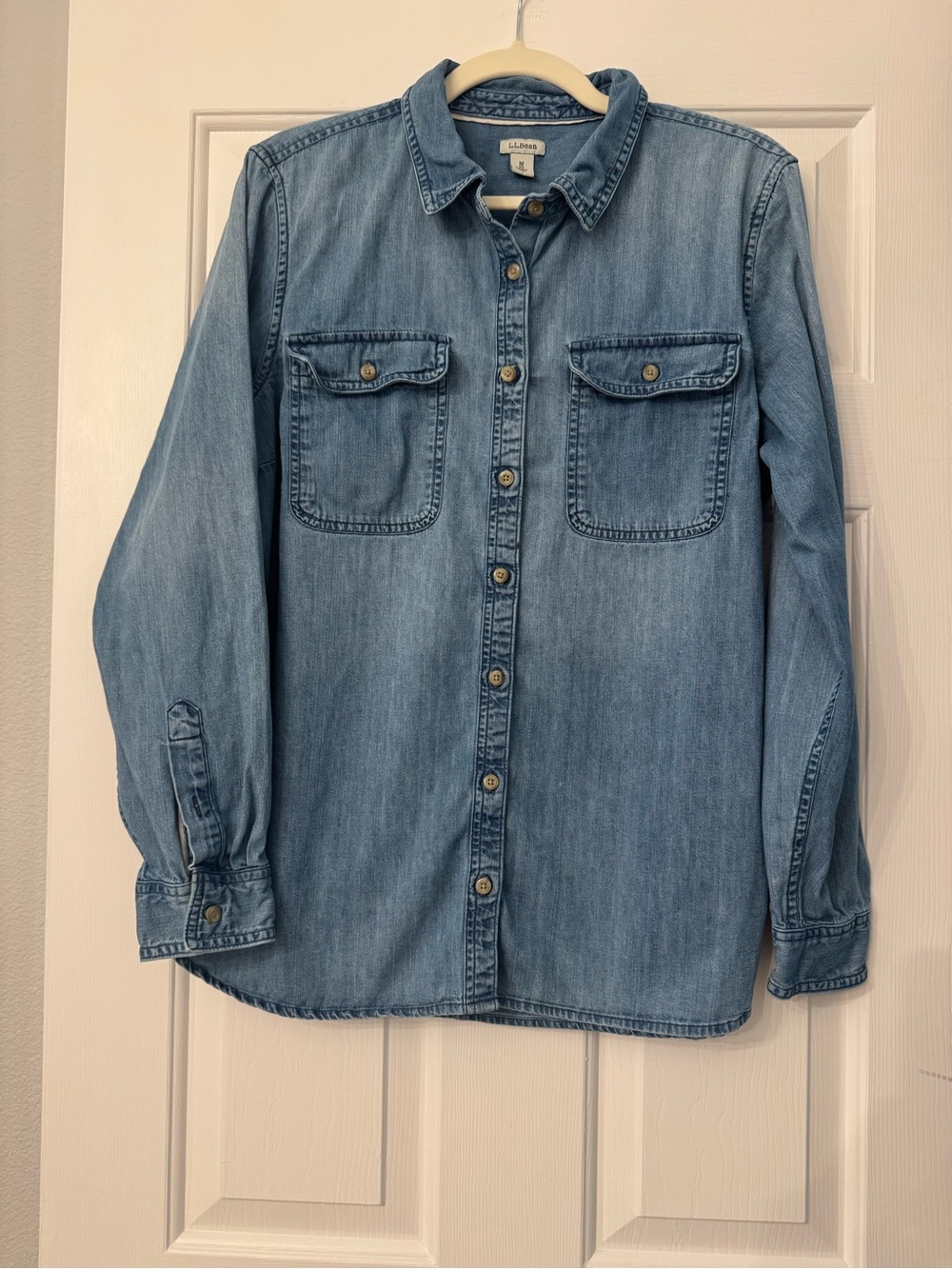 L.L. Bean Heritage Washed Denim Long Sleeve Shirt, Size M